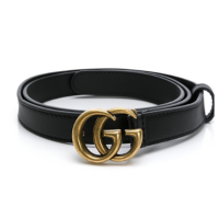 GUCCI 古馳 經典仿舊金色雙G LOGO滑面細版腰帶/皮帶(409417/寬2CM)