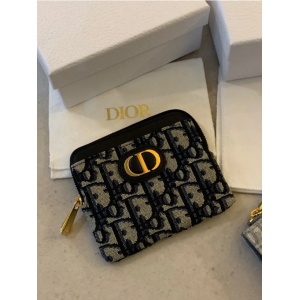 Dior 經典 深藍、灰色 立體CD刺繡老花設計 Oblique 緹花 錢包 卡包 零錢包