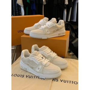 Louis Vuitton LV TRAINER 奶油白 牛仔拼布設計 休閒 球鞋