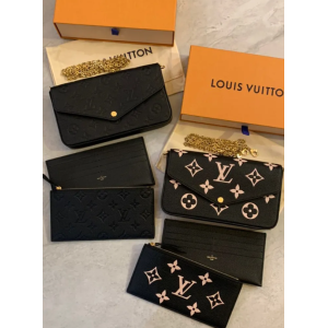 Louis Vuitton LV 黑色、黑粉壓紋設計 女生 三合一鏈包